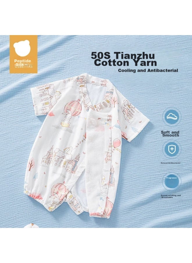 Beptides Beipesi Baby Clothes, Summer Onesie, Short-sleeve Bamboo Cotton Gauze, Newborn Infant Romper, Sleepwear, Hai Zhi 90 - Image 2