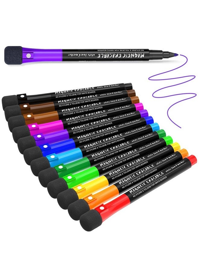 JR.WHITE Magnetic Dry Erase Markers Fine Point Tip, 12 Colors White Board Marker with Eraser Cap, Low Odor Whiteboard Thin for Kids Teachers Office School Supplies - Image 1