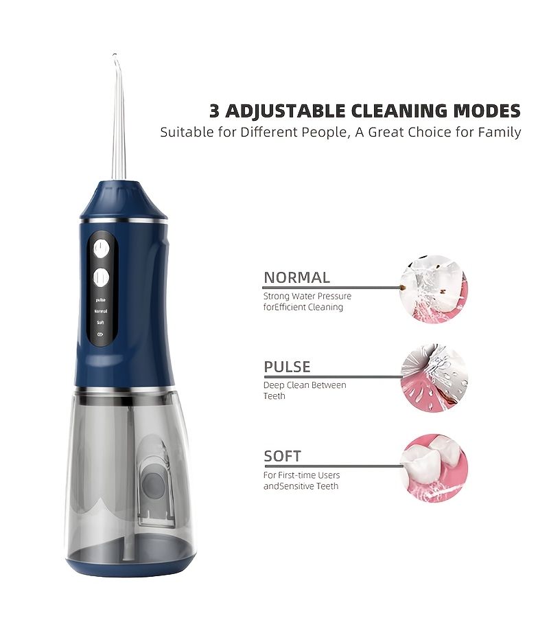 Blue Detachable Nozzles Electric Water Flosser Oral Cleaner USB Rechargeable - Image 3