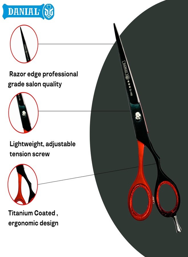 DANIAL Razor Edge Cut Hair Cutting Scissors - Professional Barber Scissors for Men and Women - High Carbon Stainless Steel 6.5 INCH (Red-Black) - Image 2