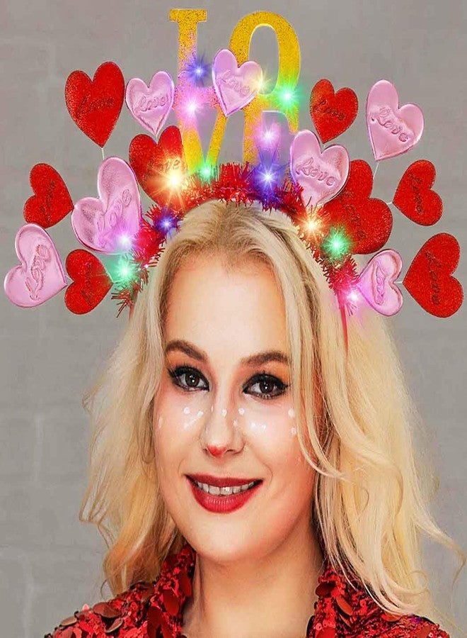 REETAN Light Up Valentine's Day Headband Red Heart LED Headbands Rave Hair Accessories for Women - Image 1