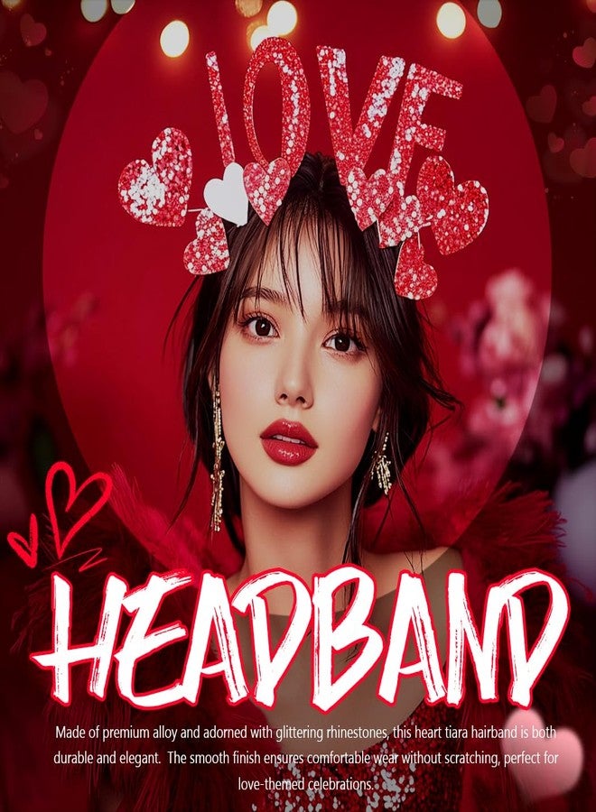REETAN Light Up Valentine's Day Headband Red Heart LED Headbands Rave Hair Accessories for Women - Image 3