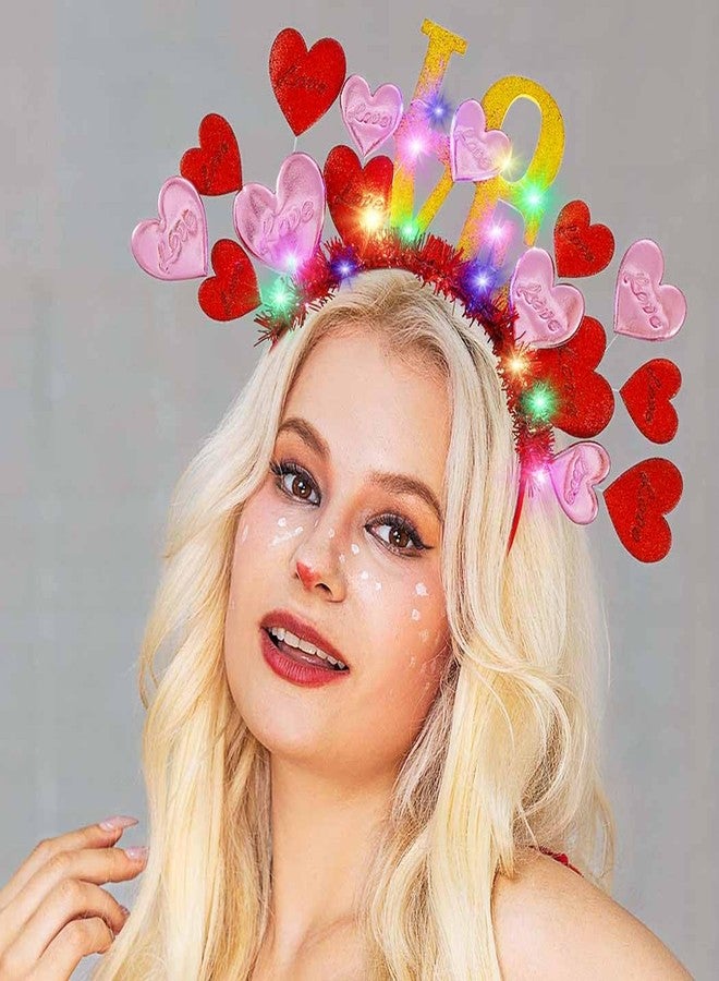 REETAN Light Up Valentine's Day Headband Red Heart LED Headbands Rave Hair Accessories for Women - Image 5