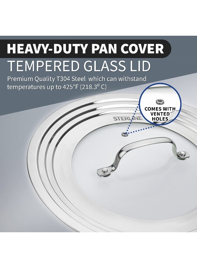 Sterline Universal Lids Set with Tempered Glass Top - Fits 5-12 Inch Pots, Pan, and Skillets - Set of 2, Large and Small, Stainless Steel Replacement Pot Lid for Kitchen Organizing, Space Saving - Image 3