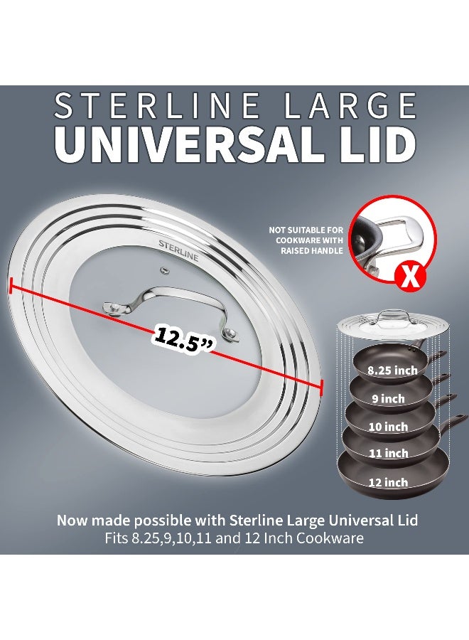 Sterline Universal Lids Set with Tempered Glass Top - Fits 5-12 Inch Pots, Pan, and Skillets - Set of 2, Large and Small, Stainless Steel Replacement Pot Lid for Kitchen Organizing, Space Saving - Image 2