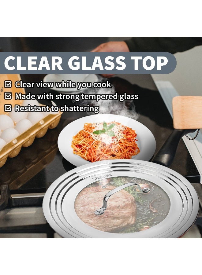 Sterline Universal Lids Set with Tempered Glass Top - Fits 5-12 Inch Pots, Pan, and Skillets - Set of 2, Large and Small, Stainless Steel Replacement Pot Lid for Kitchen Organizing, Space Saving - Image 4