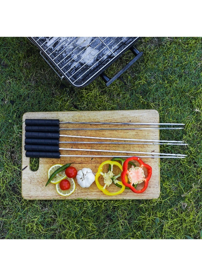 Royalford BBQ Square Skewers Set- RF11682| Pack of Six Skewers with Comfortable Wooden Handle, Perfect for Indoor, Camping, Hiking and Other Outdoor Entertainment| Strong, Sturdy and Durable Steel Construction| Silver - Image 4