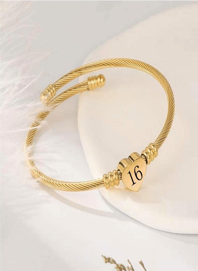 KunBead 16th Birthday Love Heart Gold Tone Bracelets for Women Expandable Lucky Number Age Bangle Cuff Stainless Steel Bracelet - Image 2