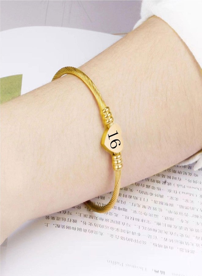 KunBead 16th Birthday Love Heart Gold Tone Bracelets for Women Expandable Lucky Number Age Bangle Cuff Stainless Steel Bracelet - Image 3