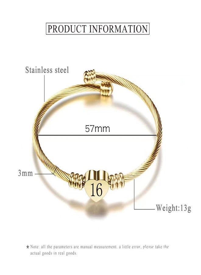 KunBead 16th Birthday Love Heart Gold Tone Bracelets for Women Expandable Lucky Number Age Bangle Cuff Stainless Steel Bracelet - Image 4