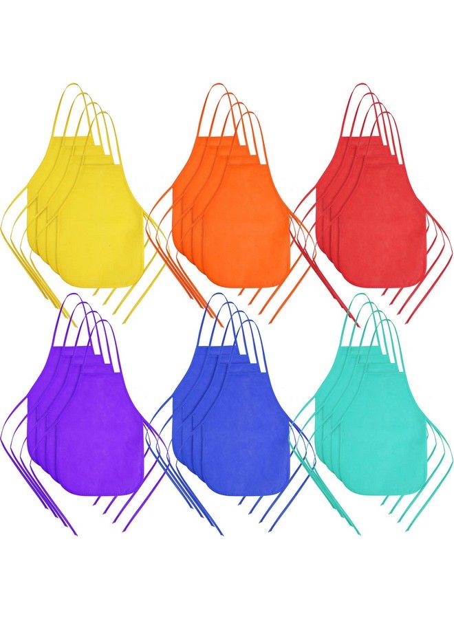 Yahenda 60 Pack Kids Painting Aprons Children Artists Fabric Aprons Paint Apron Art Craft Aprons Disposable Child Apron(Red Orange Yellow Green Blue And Purple) - Image 1
