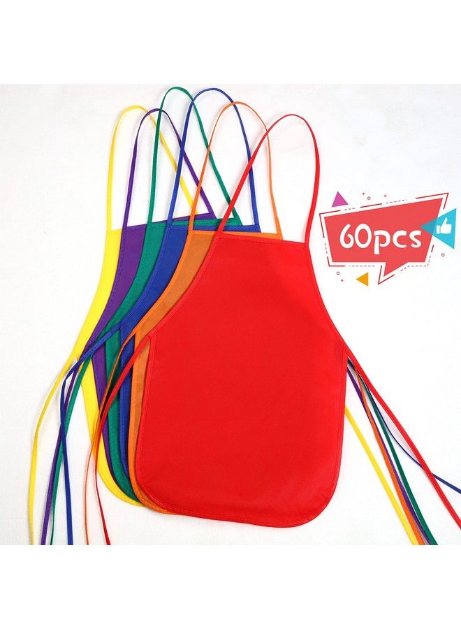 Yahenda 60 Pack Kids Painting Aprons Children Artists Fabric Aprons Paint Apron Art Craft Aprons Disposable Child Apron(Red Orange Yellow Green Blue And Purple) - Image 3