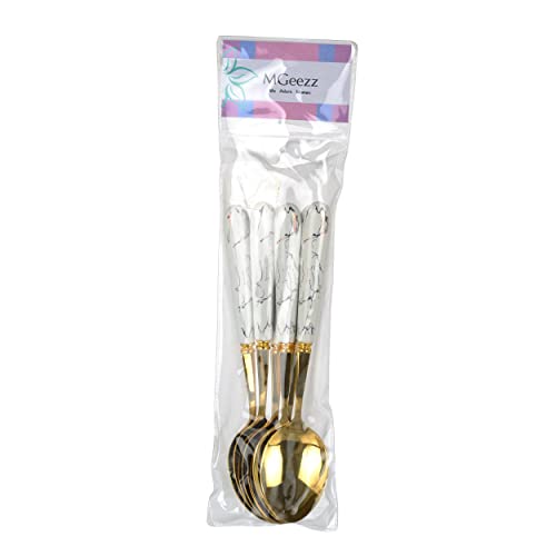 MGeezz Golden Stainless Steel Spoon Set for Home Kitchen & Restaurant Cutlery Dinner Table Bouillon Spoon with Ceramic Handle Tableware (Golden Big Spoon Set of 6-15cm) - Image 4