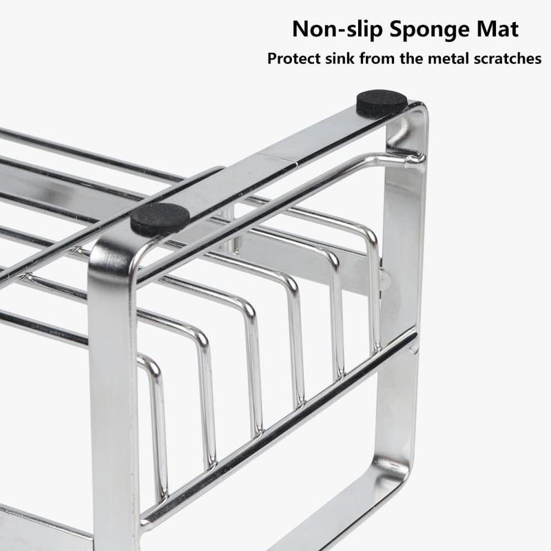 BluBasket 1 Piece Stainless Steel Sponge Holder for Kitchen Sink Caddy Organizer Countertops and Walls Soap Tray Dish Drainer with Detachable Dish Drainer Tray - Image 5