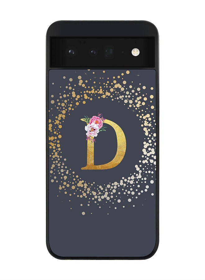 Stylizedd Rugged Black edge case for Google Pixel 6 5G Slim fit Soft Case Flexible Rubber Edges Anti Drop TPU Gel Thin Cover - Custom Monogram Initial Letter Floral Pattern Alphabet - D (Grey ) - Image 1
