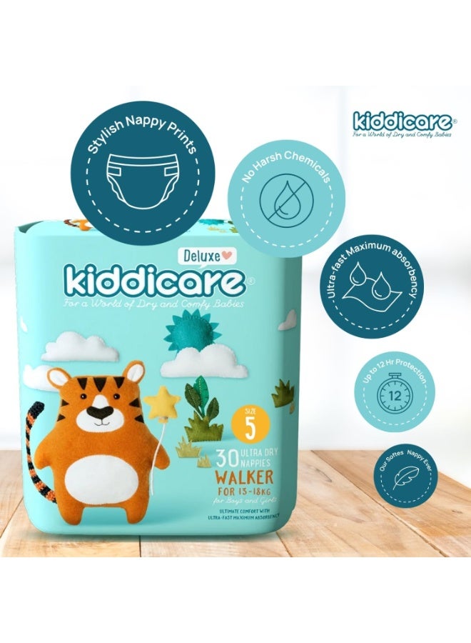Kiddicare Deluxe Premium Baby Nappy Walker Diaper Nappy Size 5 13-18 Kg Ultra Fast High Absorbency 30 Pcs - Image 5