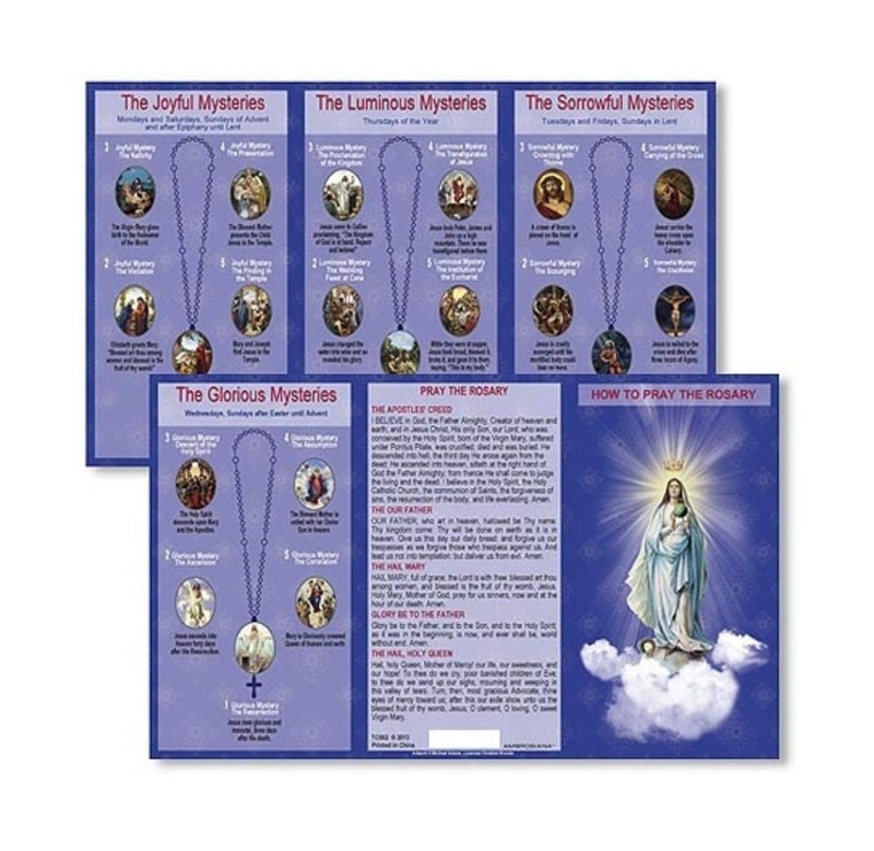 Autom Hail Mary Our Father Prayers How to Pray the Rosary Tri Fold Instructions Pocket Holy Card - Image 1