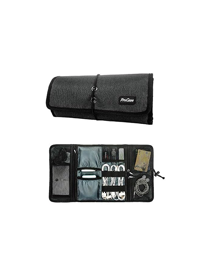 Procases Electronic Organizer Cord Pouch, Travel Cable Charger Phone Accessories Bag Organizer Roll up Tech Carrying Case for USB Cables SD Memory Cards Earphone Flash Hard Drive –Black - Image 2