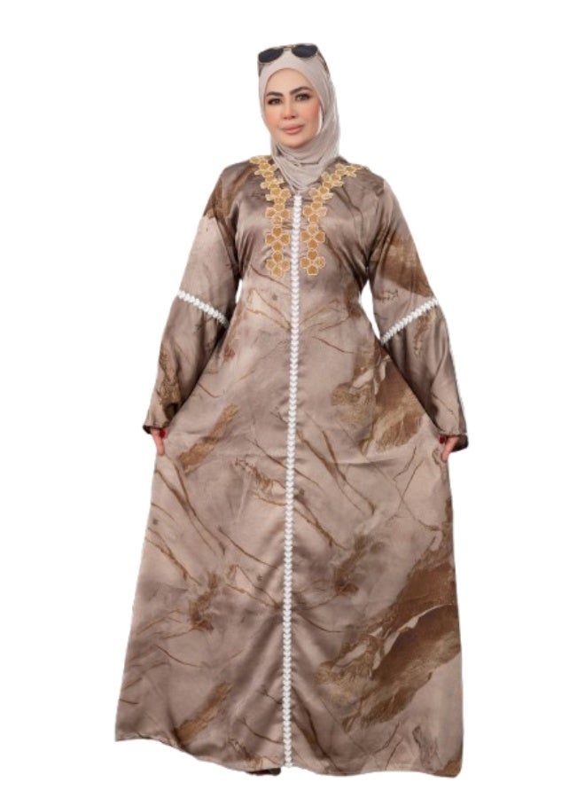 عباية حريمي خامة ستان فاخرة -مزينة بتطريز راقي للمناسبات والخروجات (مقاس 1 تلبيس من 60 الي 85 ك / مقاس 2 تلبيس من 85 الي 120 ك) - Image 1