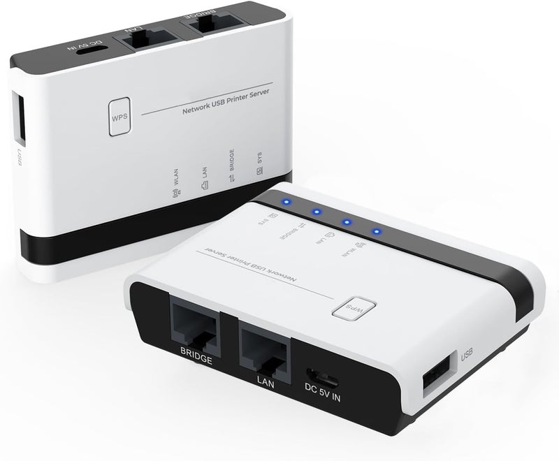 MICROWARE USB Wireless Print Server, WiFi Print Server with 10/100Mbps LAN/Bridge, 480Mbps USB2.0, Support Wired/Wireless/Standalone Modes, Compatible with Windows/Mac and All RAW-Supported Printers - Image 1