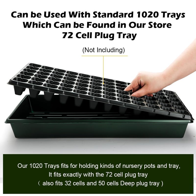 RooTrimmer 10 Pack 1020 Trays No Holes-Reusable Nursery Flats for 50/72 Cell Plug Tray, Heavy Duty Seed Starter Trays for Transplant, Seed Starting, Plant Propagation & Seed Germination (Dark Green) - Image 5