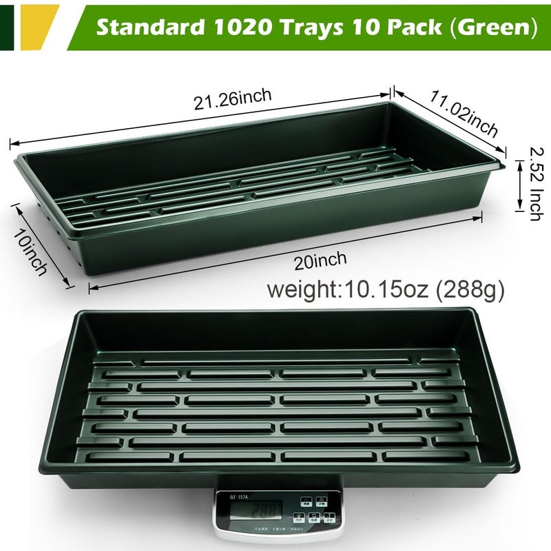 RooTrimmer 10 Pack 1020 Trays No Holes-Reusable Nursery Flats for 50/72 Cell Plug Tray, Heavy Duty Seed Starter Trays for Transplant, Seed Starting, Plant Propagation & Seed Germination (Dark Green) - Image 3