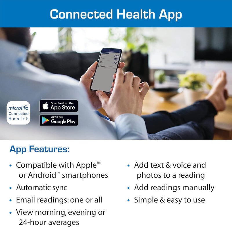 Microlife Series 800 Smart Upper Arm Blood Pressure Monitor for 2 Users Wide Range Cuff Fits Standard to Large Adult Arms Bluetooth Connect to Health App iOS and Android Compatible - Image 4