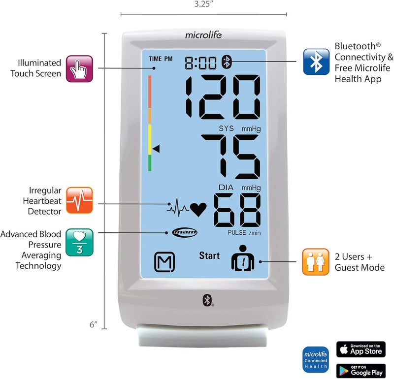 Microlife Series 800 Smart Upper Arm Blood Pressure Monitor for 2 Users Wide Range Cuff Fits Standard to Large Adult Arms Bluetooth Connect to Health App iOS and Android Compatible - Image 3