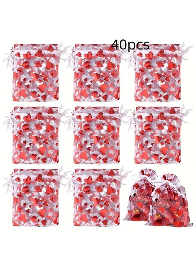 40 Pack Mini Heart Red Drawstring Gift Bags Valentine Peach Love Mesh Pouches Jewelry Cosmetic Organizer Bags 3.15 3.94 Inches - Image 3