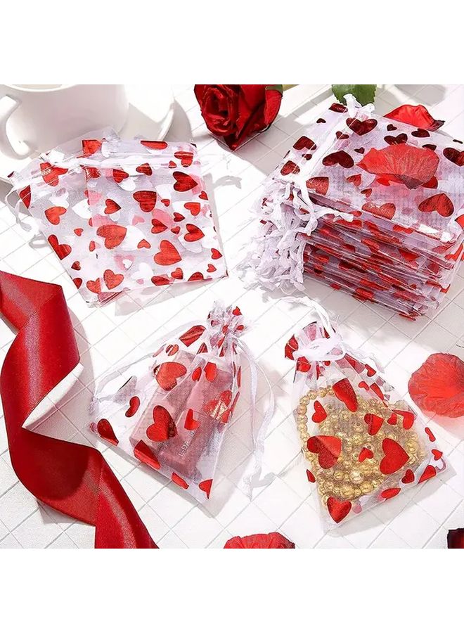 40 Pack Mini Heart Red Drawstring Gift Bags Valentine Peach Love Mesh Pouches Jewelry Cosmetic Organizer Bags 3.15 3.94 Inches - Image 1