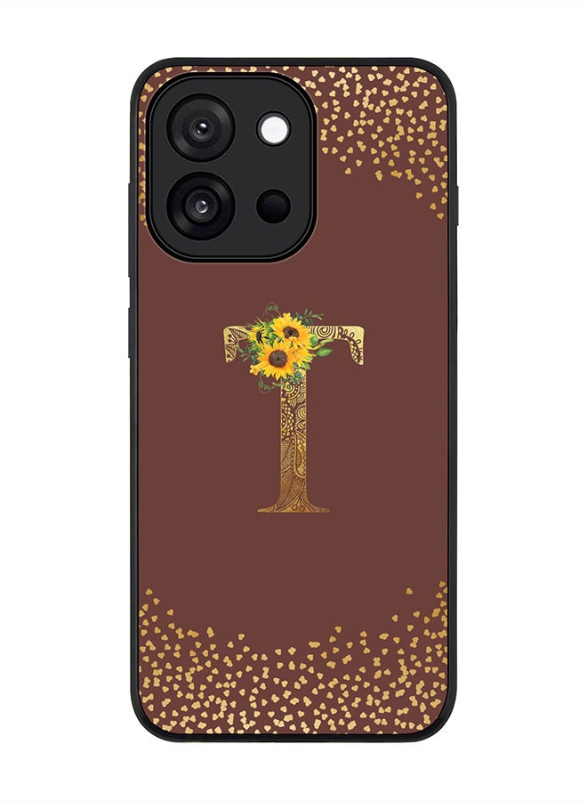 Stylizedd For OnePlus 13s / 13T Case,Slim fit Camera Protection, Shockproof Thin Phone cover  - Custom Floral Monogram - T  (Brown )