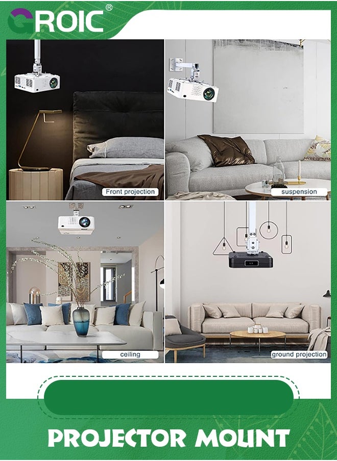 GROIC Universal Projector Mount Wall or Ceiling Bracket with Adjustable Height and Extendable Arms Tilt DLP LCD Projection Mount,Adjustable Projector Ceiling Mount Bracket(Silver)  - Image 2