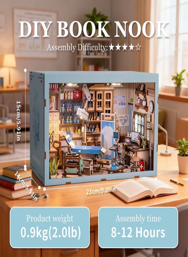 fifijoy مجموعة ركن الكتب من فيفي جوي - مجموعة بيت الدمى المصغر لعيادة الطبيب، مناسبة للكبار والمراهقين، تتضمن رف كتب صغير لعيادة الطبيب، وديكور ثلاثي الأبعاد من الخشب، هدية للعائلة - Image 5