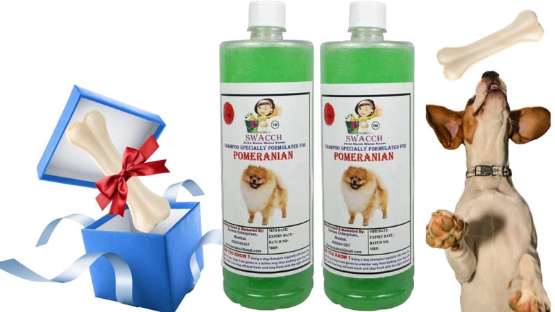 swacch Shampoo | Puppy Safe Shampoo | Pomeranian Dog Shampoo (1 Litre) (Pack of 2) Neem Alovera + Medium White Bone | Dog Chew Bones | Teething chew Toy | Dental Teething |Combo Pack - Image 1