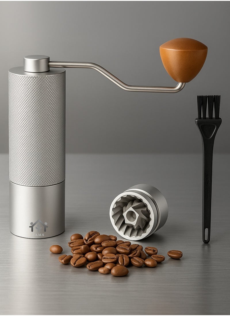 F.A.M.S Manual Coffee Grinder 3 in 1 – Adjustable Stainless Steel Burr Grinder for Espresso, French Press & Pour Over – Portable, Easy to Clean, Travel-Friendly Design (Silver)  - Image 1