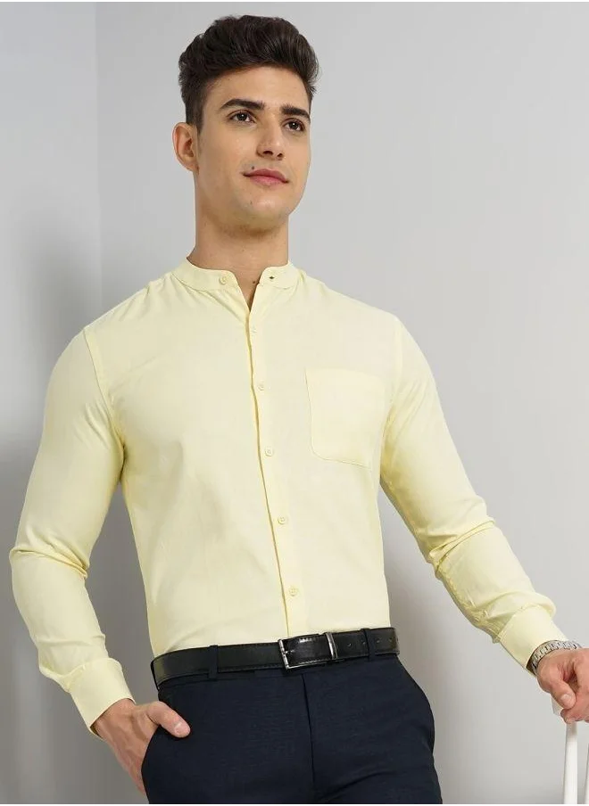 The Indian Garage Co Men Slim Fit Solid Full Sleeves Mandarin Collar Formal Shirt