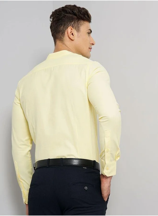 The Indian Garage Co Men Slim Fit Solid Full Sleeves Mandarin Collar Formal Shirt