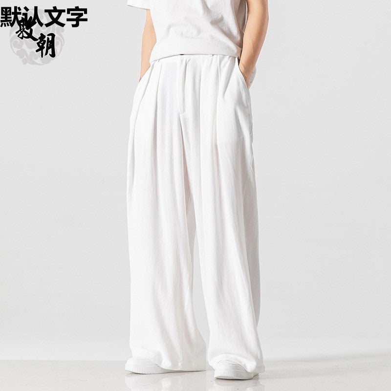 Hanfu Fairy Style Sagging Linen Pants Men'S Straight Casual Trousers Chinese Style Loose Plus Size Ancient Dress Wide Leg Song Pants - Image 2