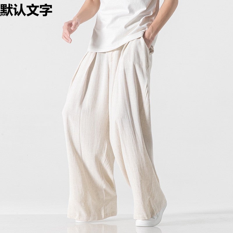 Hanfu Fairy Style Sagging Linen Pants Men'S Straight Casual Trousers Chinese Style Loose Plus Size Ancient Dress Wide Leg Song Pants - Image 4
