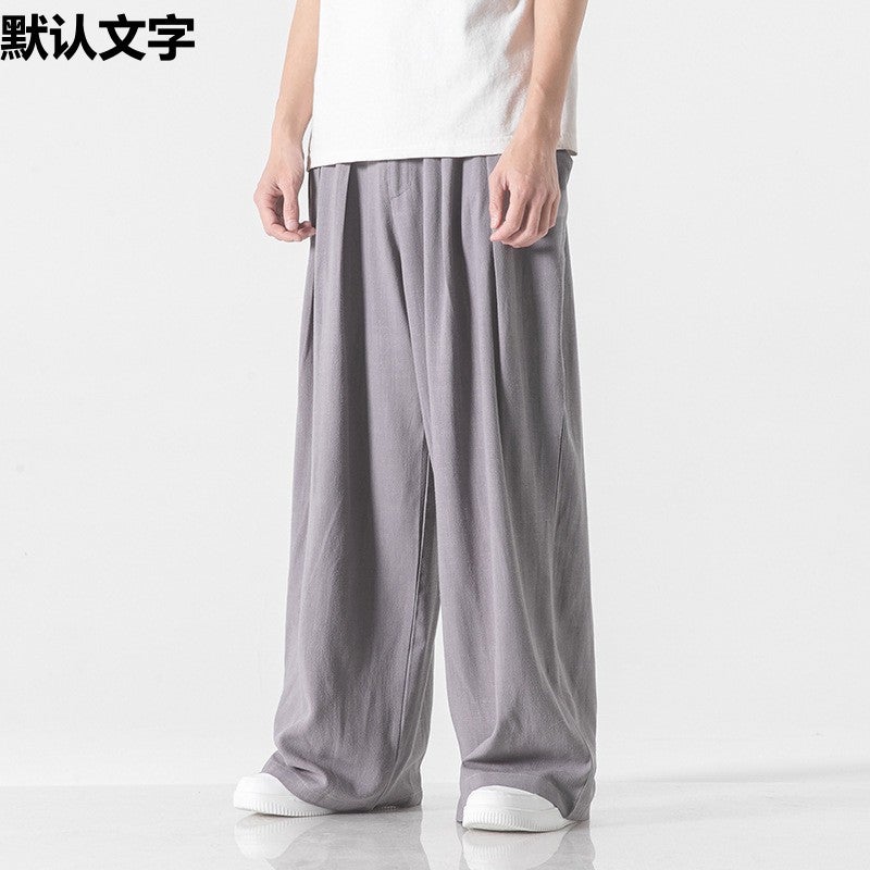 Hanfu Fairy Style Sagging Linen Pants Men'S Straight Casual Trousers Chinese Style Loose Plus Size Ancient Dress Wide Leg Song Pants - Image 3