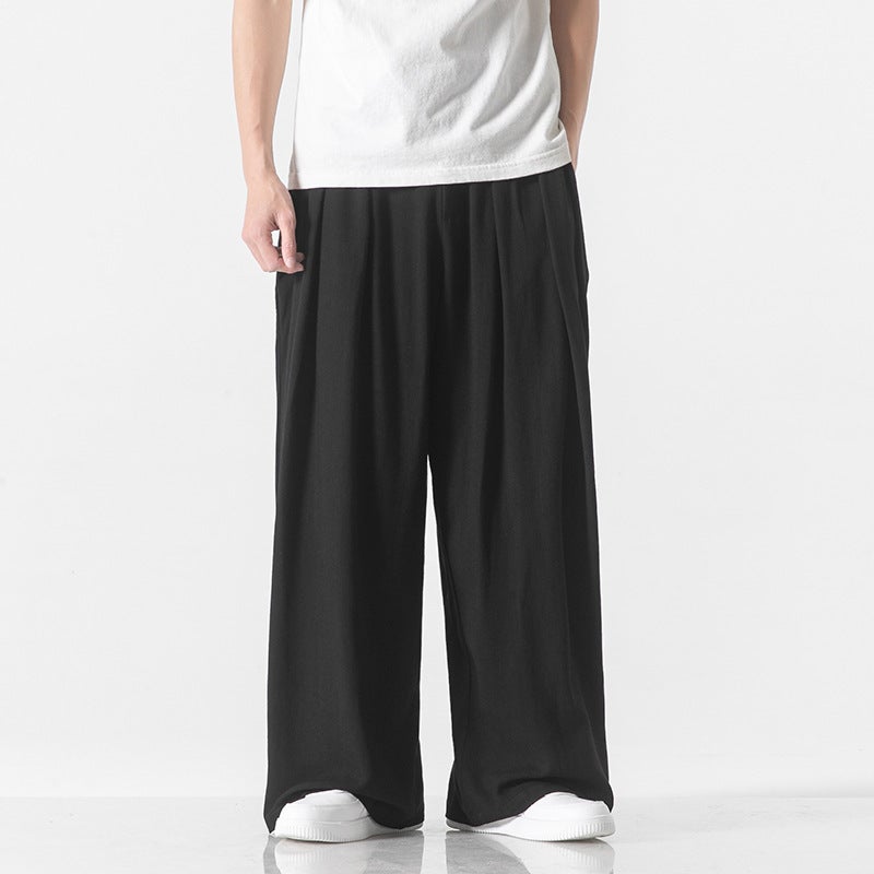 Hanfu Fairy Style Sagging Linen Pants Men'S Straight Casual Trousers Chinese Style Loose Plus Size Ancient Dress Wide Leg Song Pants - Image 1