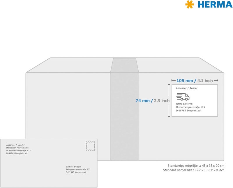 Herma Self Adhesive Shipping Labels, 8 Labels per A4 Sheet, 25 Sheets, 105 x 74 mm, 200 Labels, Blank Parcel Labels Stickers, Sticky Labels for Laser & Inkjet Printer, White - Image 4