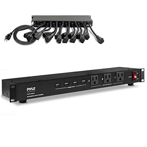 Pyle 19 Outlet 1U Rackmount Power Distribution Unit - Surge Protector - 15 Amp Circuit Breaker - 4 USB Ports - 15FT Cord - Power Supply for Servers, Audio Equipment, Home/Office Use - PCO865 - Image 1