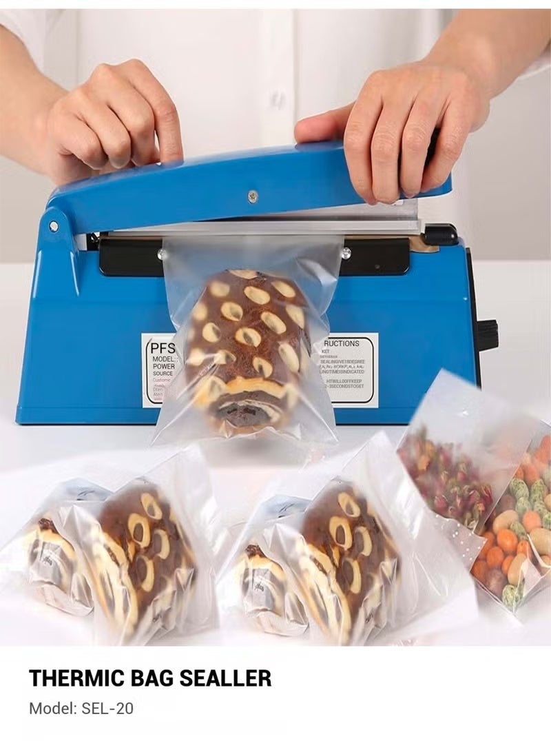TUNKE Electric Impulse Sealer Machine with BS Plug - 200mm, 250W - Manual Bags Sealing Machine with 8 Adjustable Temperature Levels for Quick Heating - Ideal for Plastic PP, PE Bags, Pouches, Food Packaging, and Small Business Use - Image 1