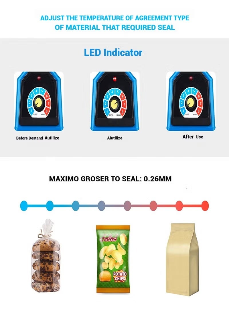 TUNKE Electric Impulse Sealer Machine with BS Plug - 200mm, 250W - Manual Bags Sealing Machine with 8 Adjustable Temperature Levels for Quick Heating - Ideal for Plastic PP, PE Bags, Pouches, Food Packaging, and Small Business Use - Image 3