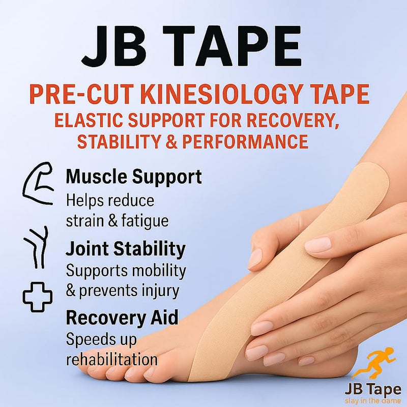 June Bugz Enterprises JB Tape Kinesiology Tape â€“ 80 Precut 10-Inch Strips â€“ Beige â€“ Elastic, Latex-Free, Water Resistant â€“ Athletic Muscle & Joint Support â€“ 4 Rolls - Image 3