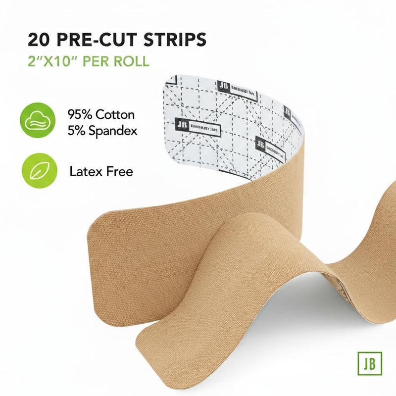 June Bugz Enterprises JB Tape Kinesiology Tape â€“ 80 Precut 10-Inch Strips â€“ Beige â€“ Elastic, Latex-Free, Water Resistant â€“ Athletic Muscle & Joint Support â€“ 4 Rolls - Image 5