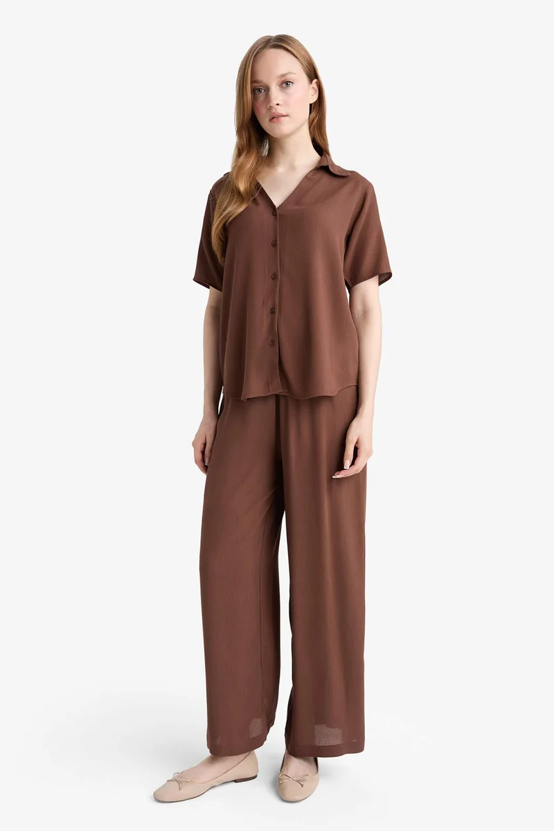 ديفاكتو Culotte Fit Crinkle Viscose Wide Leg Capri