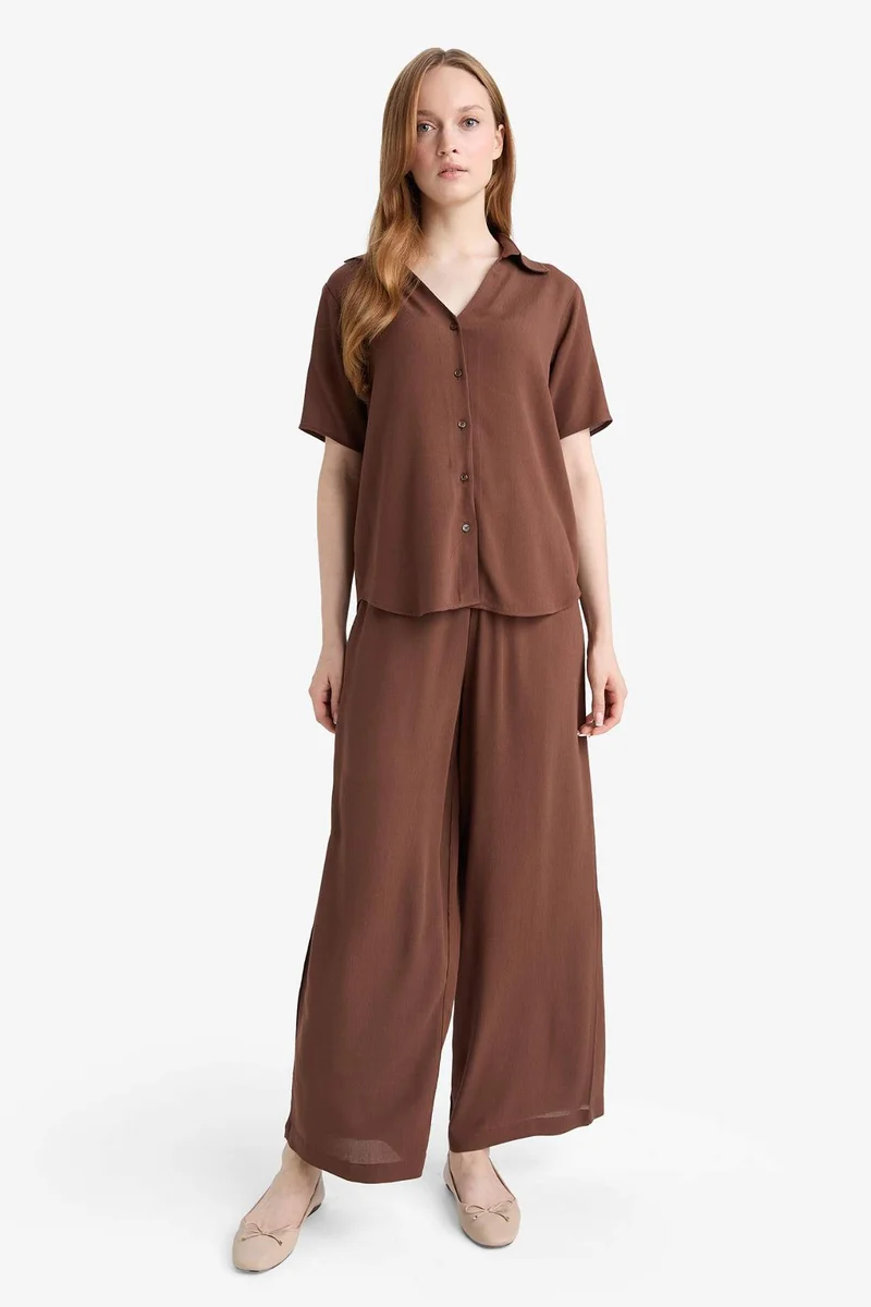 ديفاكتو Culotte Fit Crinkle Viscose Wide Leg Capri