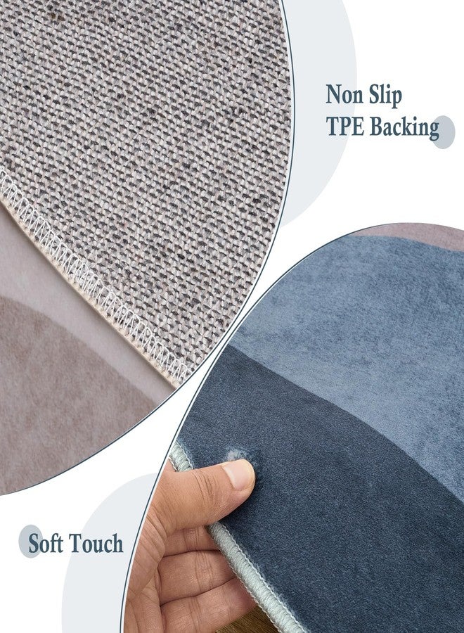 Sungea 4ft Abstract Round Area Rug,Chic Faux Wool Washable Non-Slip Sun and Mountain Circle Rug,Soft Ultra-Thin Throw Rugs for Living Room/Bedroom/Office/Entryway/Kitchen(Blue) - Image 4